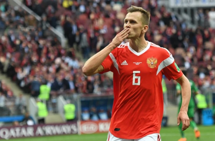 Le milieu russe Denis Cheryshev auteur d'un doublé contre l'Arabie saoudite en match d'ouverture de la Coupe du monde à Moscou, le 14 juin 2018 