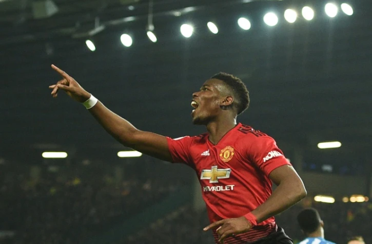 Le milieu français de Manchester United Paul Pogba auteur d'un doublé en Premier League contre Huddersfield, le 26 décembre à Manchester