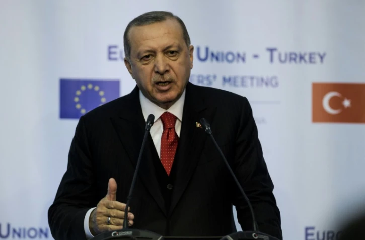 Le président turc Erdogan lors d'une conférence de presse à Varna, le 26 mars 2018