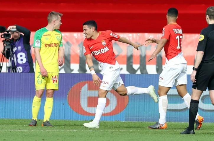 Le milieu de terrain de Monaco Rony Lopes (C) buteur lors de la réception de Nantes le 7 avril 2018