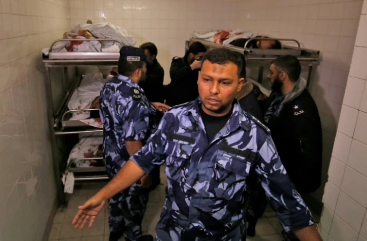 La morgue d'un hôpital où ont été entreposés les corps de cinq des six Palestiniens tués lors d'échanges de tirs à Gaza, qui ont également coûté la vie à un soldat israélien, le 11 novembre 2018 à Khan Younis