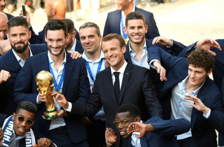 Emmanuel Macron accueille les Bleus à l'Elysée, le 16 juillet 2018