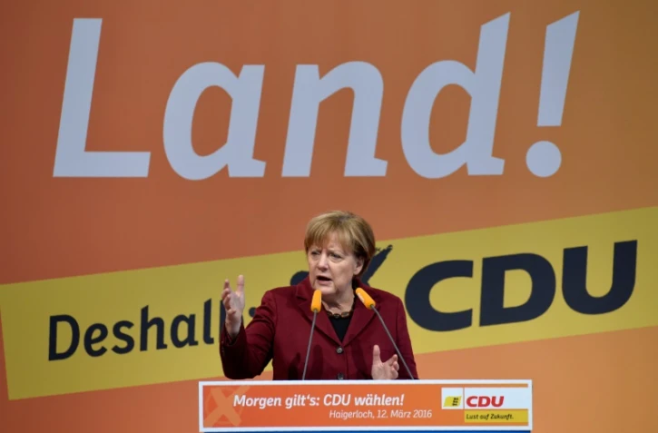 La chancelière allemande Angela Merkel lors d'un meeting le 12 mars 2016 à Haigerloch en Allemagne