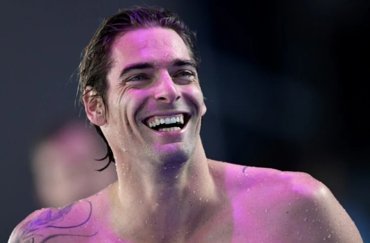 Le Français Camille Lacourt après sa qualification pour la finale du 50 m dos, aux Mondiaux le 29 juillet 2017 à Budapest