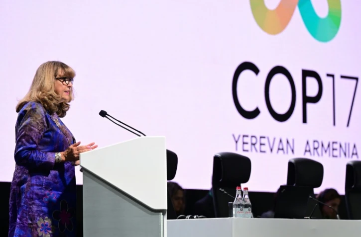 Astrid Schomaker, secrétaire exécutive de la Convention des Nations unies sur la diversité biologique, lors de la COP17 à Erevan, le 27 octobre 2026 en Arménie