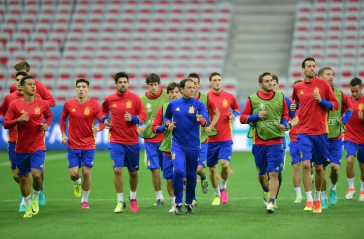 L'équipe d'Espagne à l'entraßnement pendant l'Euro-2016, le 16 juin 2016 à Nice