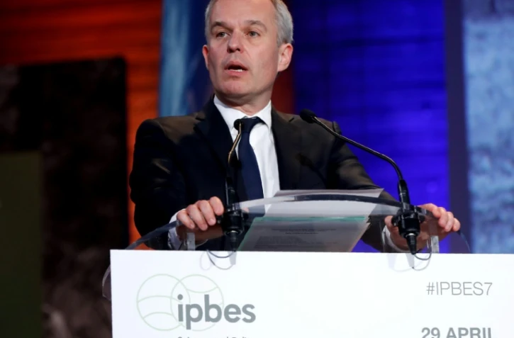 Le ministre français de la Transition écologique Francois de Rugy lors de l'ouverture du Plateforme intergouvernementale scientifique et politique sur la biodiversité et les services écosystémiques (IPBES) à Paris le 29 avril 2019