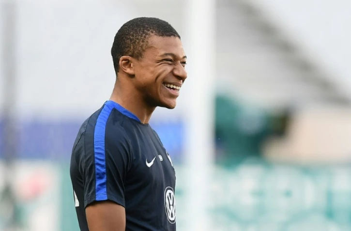 L'attaquant des Bleus Kylian Mbappé, lors d'un entraînement le 12 octobre 2017 au Stade de France