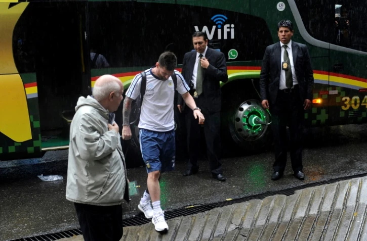 La star de l'Argentine Lionel Messi avant le match contre la Bolivie, auquel il n'a pas participé car suspendu, le 28 mars 2017 à La Paz