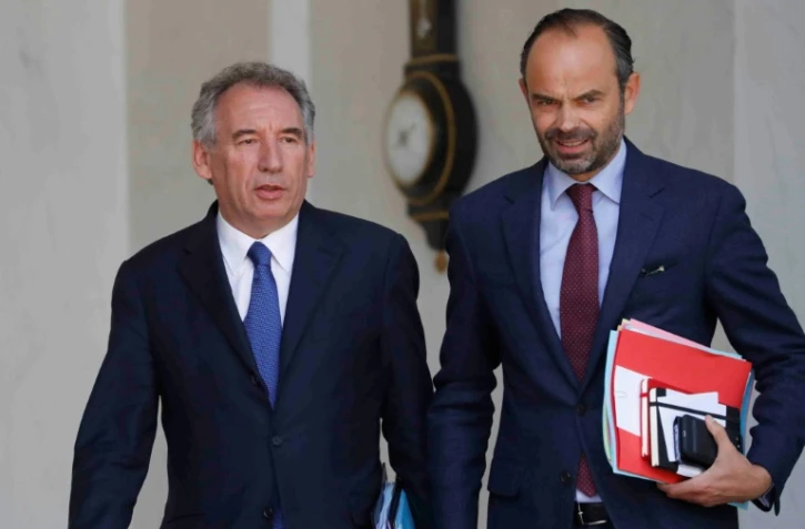 François Bayrou et Edouard Philippe quittent le conseil des ministres à l'Elysée le 14 juin 2017
