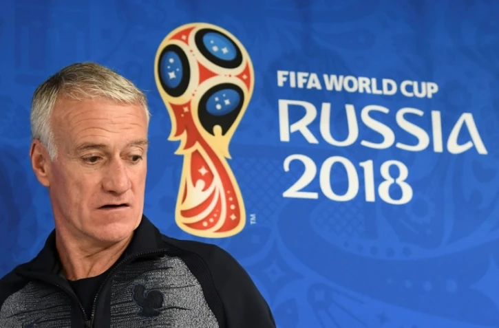 Le sélectionneur de l'équipe de France Didier Deschamps en conférence de presse le 20 juin 2018 à Ekaterinbourg 