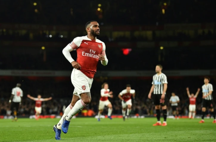 L'attaquant d'Arsenal Alexandre Lacazette après un but contre Newcastle, le 1er avril 2019 à l'Emirates Stadium