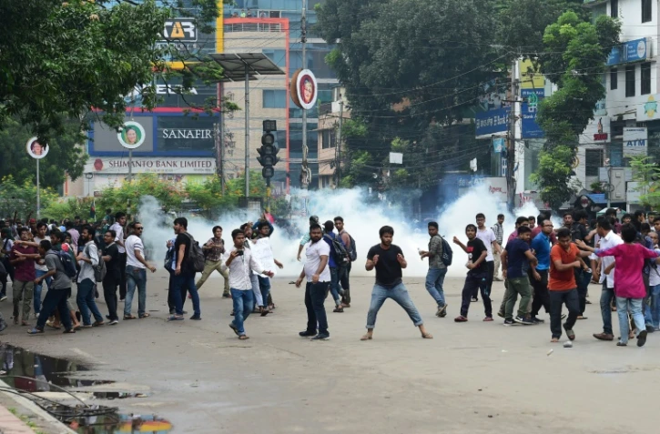 Des étudiants bangladais lors de manifestations à Dacca, le 5 août 2018.  