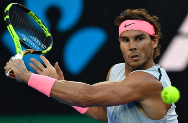 L'Espagnol Rafael Nadal
face au Croate Marion Cilic en quarts de finale de l'Open d'Australie, le 23 janvier 2018 à Melbourne