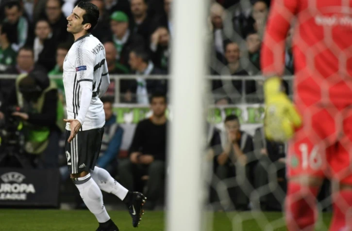 Henrikh Mkhitaryan auteur de l'unique but du match opposant son équipe Manchester United à Saint-Etienne, le 22 février 2017 à Geoffroy Guichard
