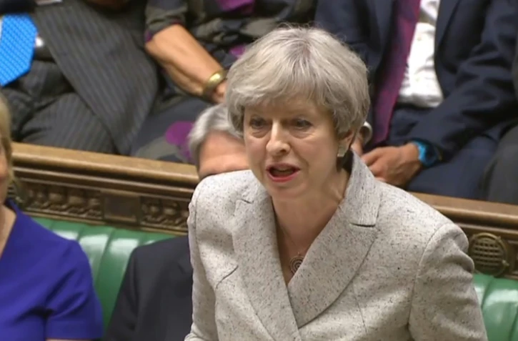 Image tirée de la chaîne parlementaire britannique  montrant la Première ministre Theresa May, le 13 mai 2017 à Londres