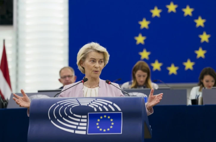 La présidente de la Commission européenne Ursula von der Leyen s'exprime devant le Parlement européen le 7 juillet 2025 