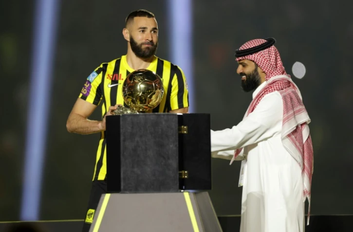 La recrue vedette Al-Ittihad, Karim Benzema, présentée aux supporters, le 8 juin 2023 à Jeddah