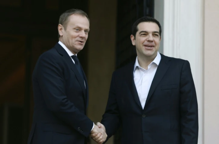 Le président du Conseil européen Donald Tusk (à gauche), rencontre le Premier ministre grec Alexis Tsipras, à Athènes, le 3 mars 2016