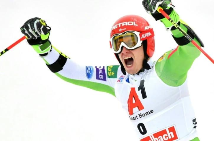 Le Slovène Zan Kranjec à l'arrivée de la seconde manche du slalom géant de Saalbach, le 19 décembre 2018