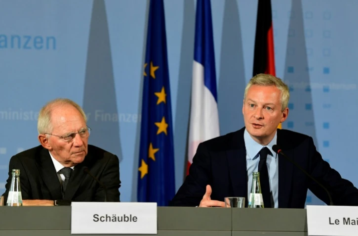 Le ministre allemand des Finances Wolfgang Schäuble et le ministre français de l'Economie Bruno le Maire, à Berlin le 22 mai 2017