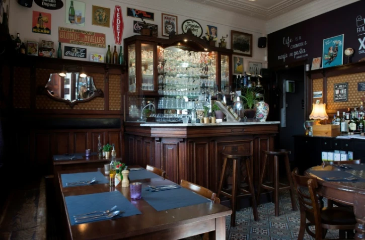 Cette photo prise le 21 août 2018 montre l'intérieur du PastaCafé, à Alsemberg, au sud de Bruxelles (Belgique)