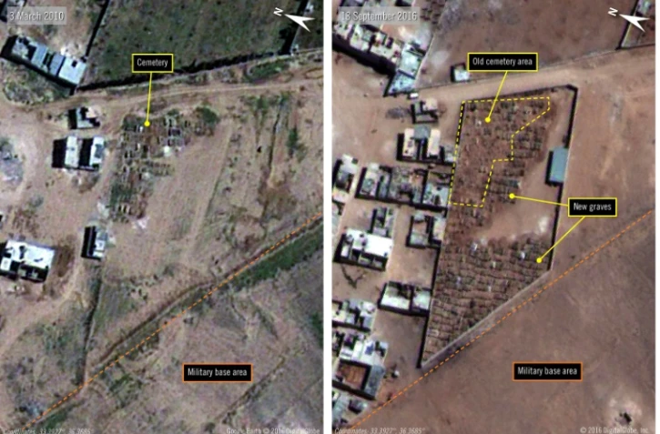Photo satellite fournie par Amnesty International, le 7 février 2017, montre la prison de Saydnaya, à 30 km au nord de Damas, en Syrie