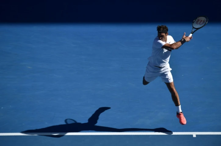 Le Suisse Roger Federer lors de son 8e de finale victorieux face au Hongrois Marton Fucsovics Ă l'Open d'Australie, le 22 janvier 2018 Ă Melbourne