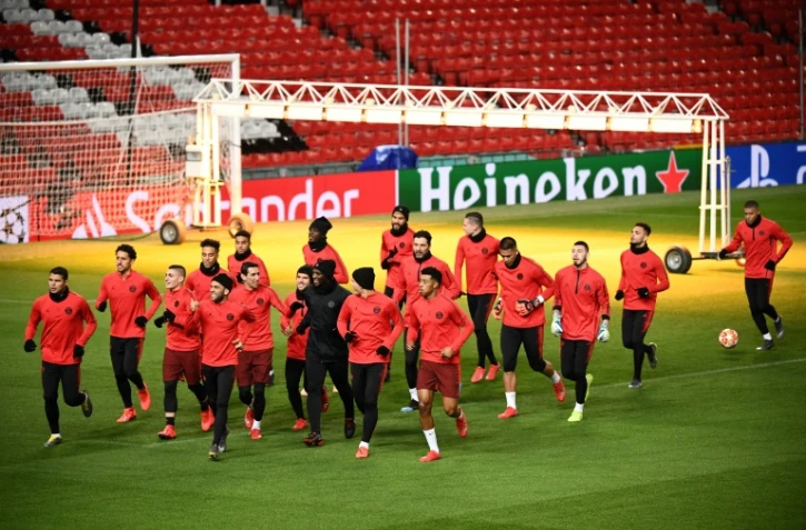 Séance d'entraînement pour les Parisiens sur la pelouse d'Old Trafford, le 11 février 2019 à la veille d'affronter Manchester United