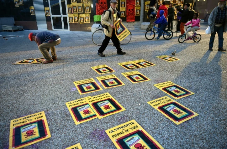 Des activistes collent des affichent contre l'utilisation de pesticides comme le glyphosate, Ă Toulouse, le 22 novembre 2017
