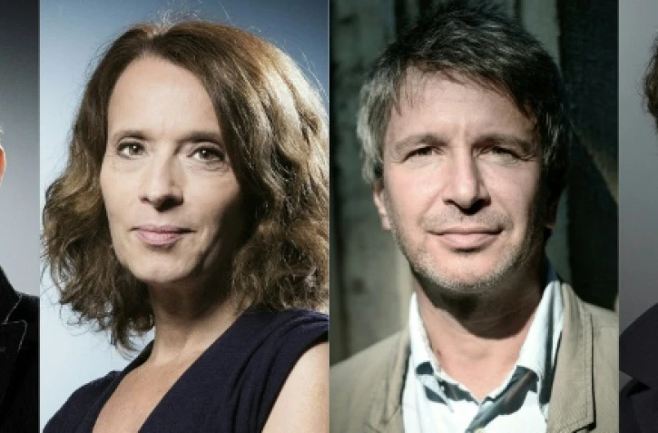Photo montage de gauche à droite de Yannick Haenel, Veronique Olmi, Eric Vuillard et Alice Zeniter réalisé le 30 octobre 2017 des quatre auteurs en lice pour le Goncourt