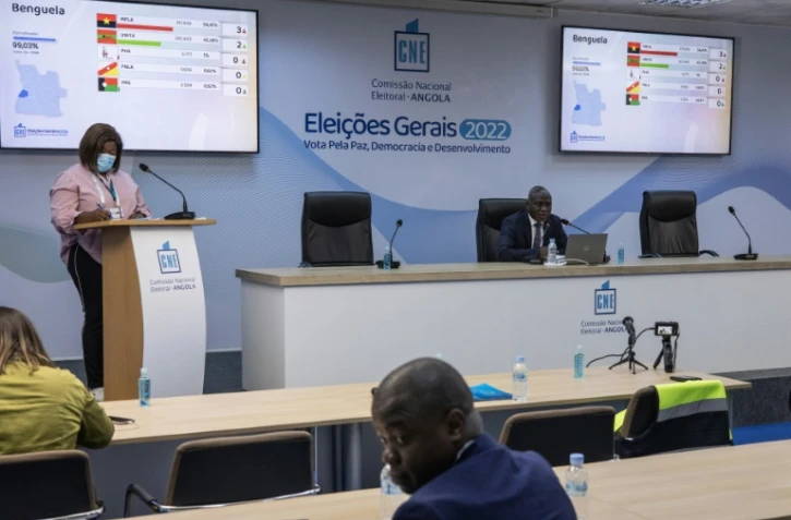 Des membres de la Commission électorale nationale (CNE) lors d'un point sur les résultats provisoires des élections générales, le 25 août 2022 à Luanda, en Angola