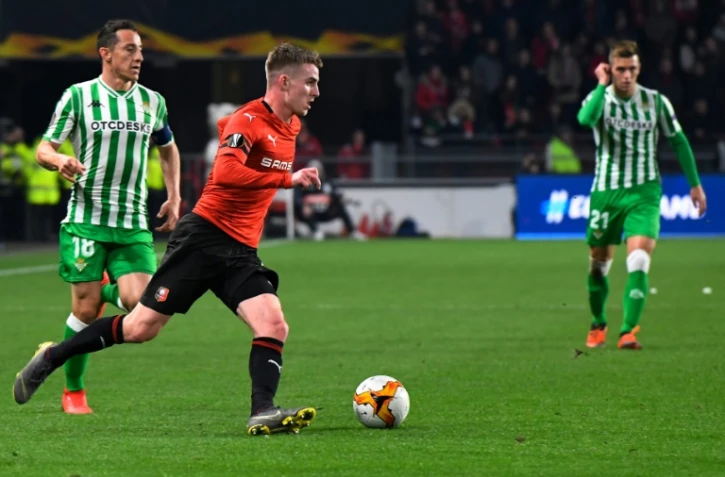 Le milieu de Rennes Benjamin Bourigeaud contre le Betis Séville en 16e de finale aller de la Ligue Europa, le 14 février 2019 à Rennes