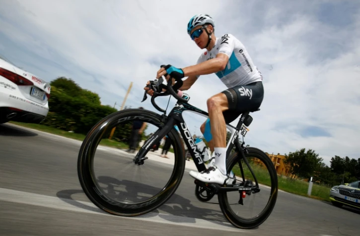 Le Britannique Chris Froome lors de la 12e étape du Tour d'Italie entre Osimo et Imola, le 17 mai 2018