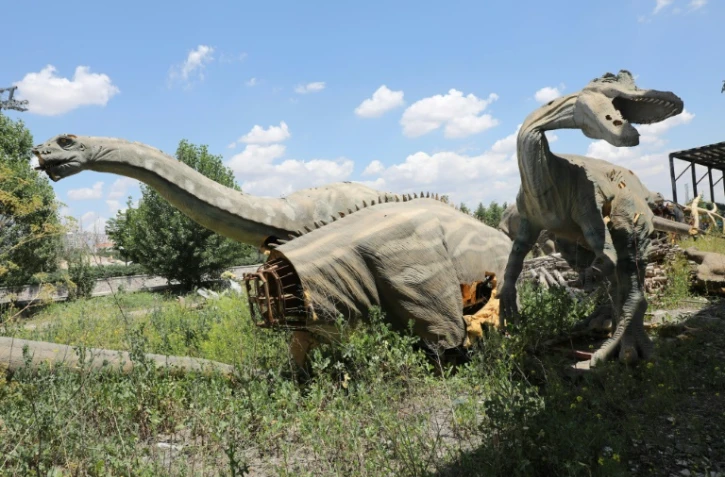 Des statutes de dinosaures au parc "Wonderland Eurasia" Ă l'abandon, le 5 juillet 2021 Ă Ankara, en Turquie