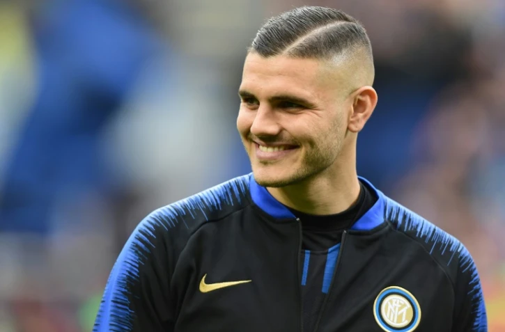 Mauro Icardi, sous le maillot de l'Inter avant un match de Serie A contre l'Atalanta Bergame, le 7 avril 2019 Ă San Siro, est en passe d'atterrir au PSG