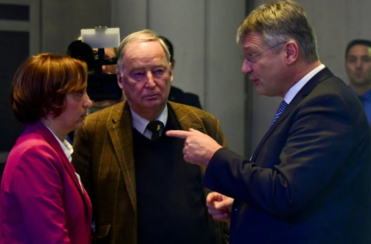 Les leaders du parti d'extrême droite (AfD) Beatrix von Storch Alexander Gauland et Joerg Meuthen se retrouvent pour le congrès de leur formation à Hanovre en Allemagne, le 2 décembre 2017