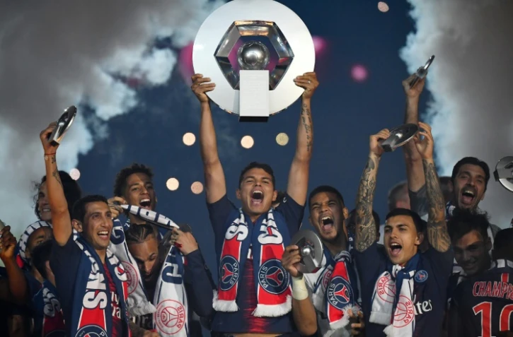Les joueurs du PSG lors des célébrations du titre de champion de France 2019, le 18 mai au Parc des Princes