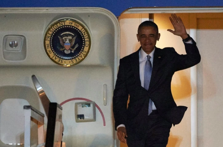 Le président Barack Obama à son arrivée à l'aéroport Stansted le 21 avril 2016 à Londres