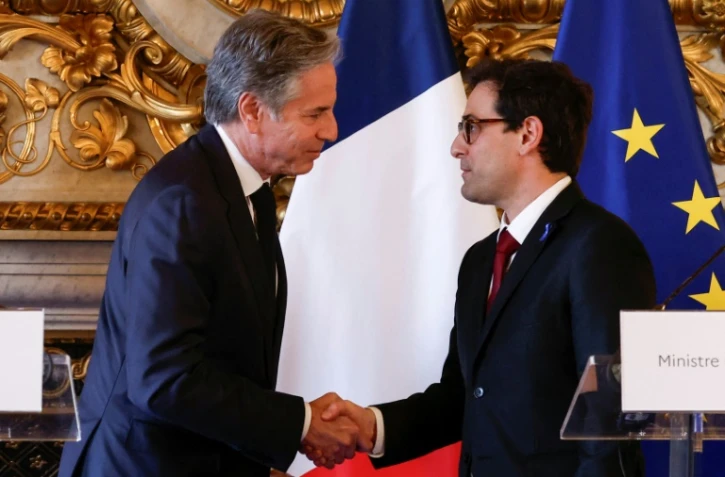 Le secrétaire d'Etat américain Antony Blinken (g) et son homologue français Stéphane Séjourné, le 2 avril 2024 à Paris