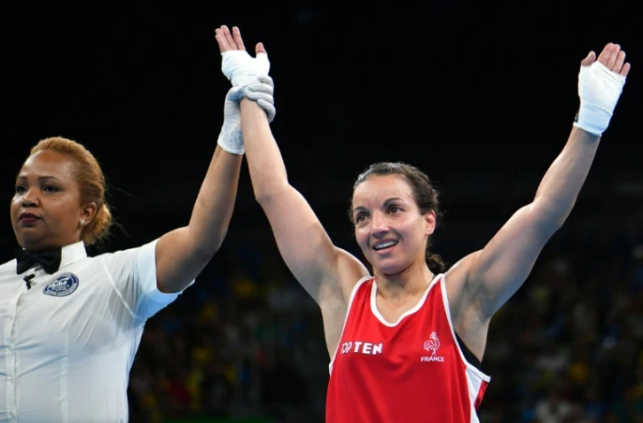 La boxeuse Sarah Ourahmoune après son succès sur la Kazakhe Zhaina Shekerbekova en quart de finale de - 51 kg, aux JO de Rio le 16 août 2016