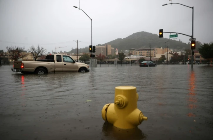 Une rue inondée par les pluies diluviennes du 24 octobre 2021 à San Rafael, près de San Francisco (Californie)