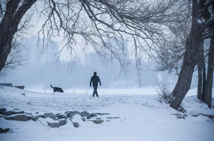 Un homme promenant son chien à Kingston, au Canada, le 30 janvier 2019. PHOTO D'ILLUSTRATION