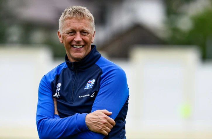Le sélectionneur islandais Heimir Hallgrimsson à l'entraînement le 17 juin 2018 à Kabardinka 