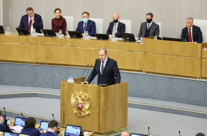 Le ministre russe des Affaires étrangères s'exprime devant la Douma à Moscou le 26 janvier 2022
