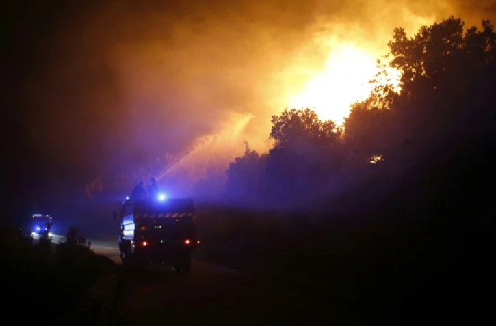 Des pompiers luttent contre un feu près du village de Palasca, le 22 octobre 2017 en Corse