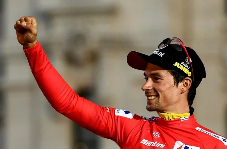 Primoz Roglic sur le podium du Tour d'Espagne, le 16 septembre 2019 à Madrid