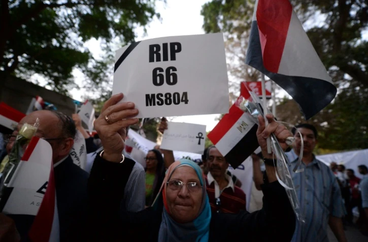 Marche en hommage aux victimes du crash d'un avion d'EgyptAir, le 26 mai 2016 près du Caire