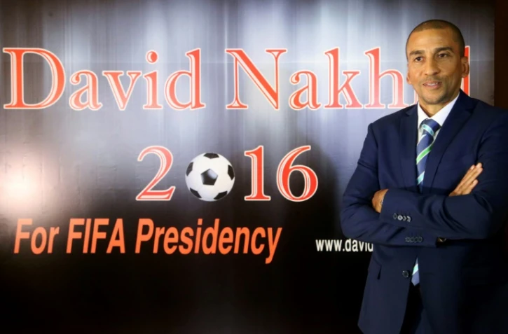 David Nakhid, ex-capitaine de la sélection de Trinité-et-Tobago, lors d'une conférence de presse, le 28 septembre 2015 à Beyrouth