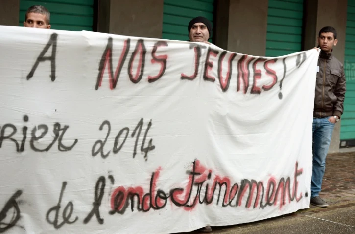 Manifestation à Strasbourg contre l'endoctrinement d'adolescents afin de les envoyer combattre en Syrie, le 8 février 2014